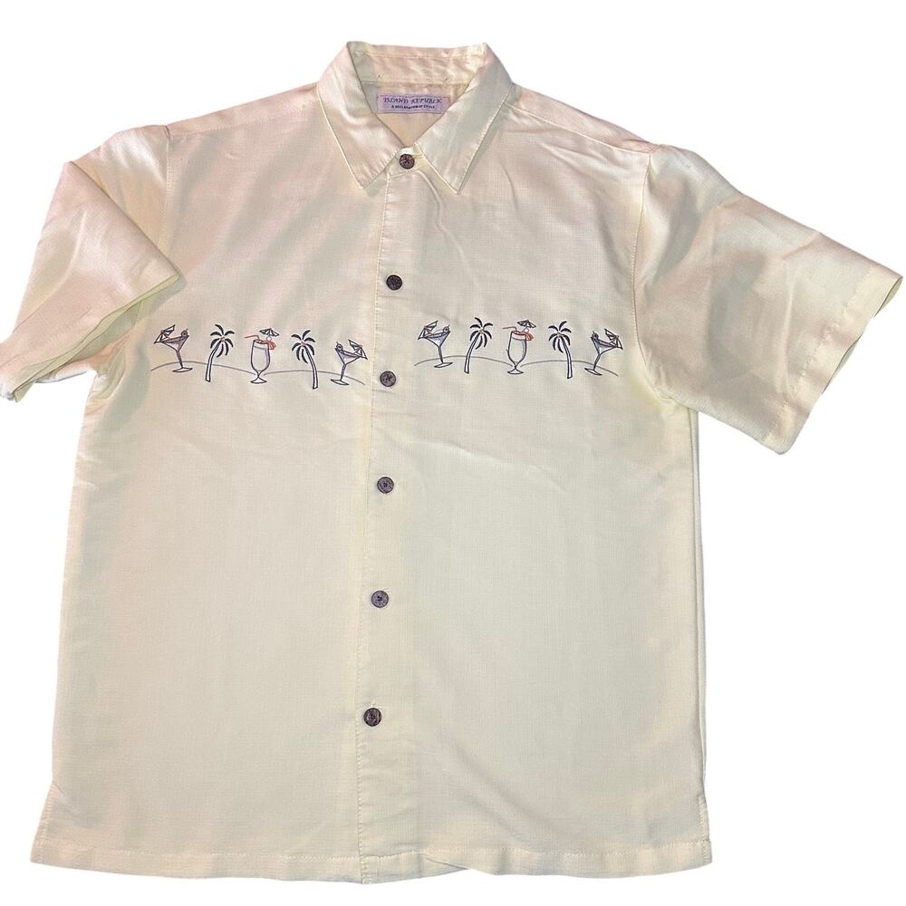 Vintage Y2K Island Republic Yellow Tropical Martini Embroidered Hawaiian Shirt